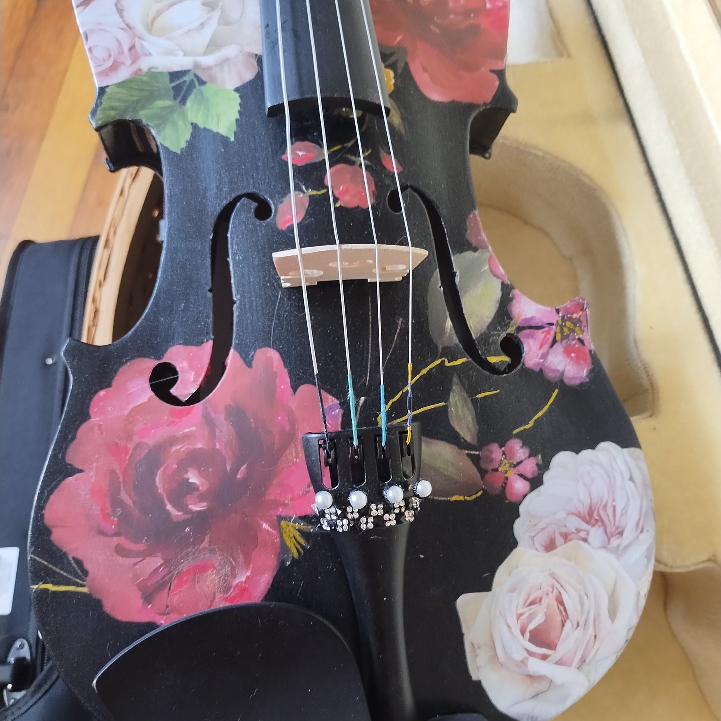 Black Rose Viola Outfit w Custom Crystal Tailpiece - Rozanna's Violins