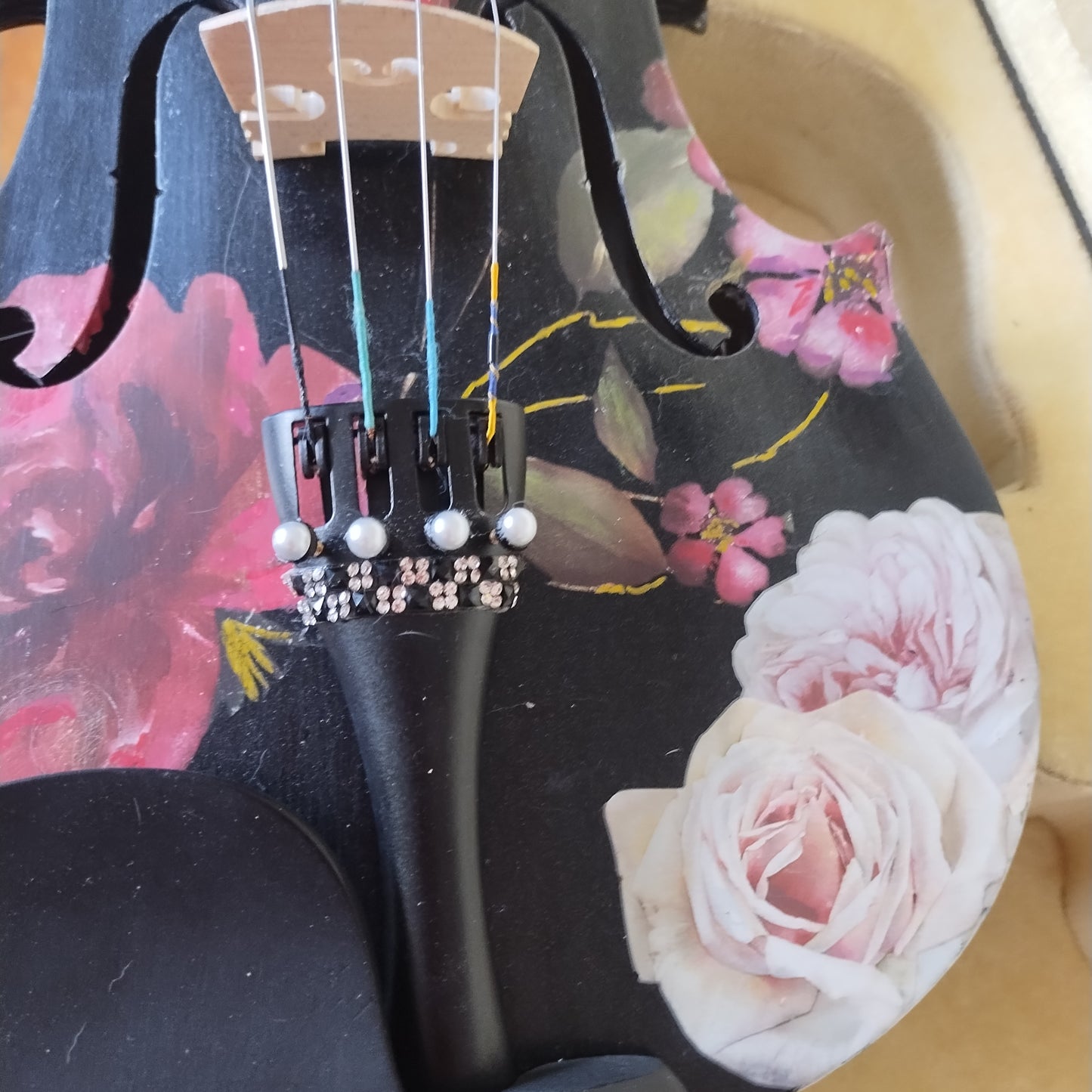Black Rose Viola Outfit w Custom Crystal Tailpiece - Rozanna's Violins