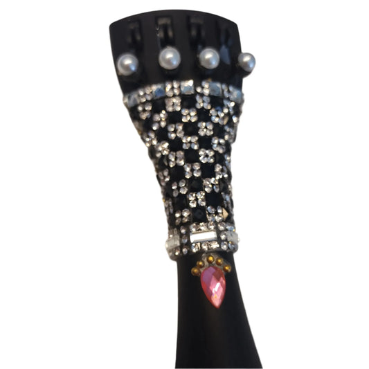 Rozanna's Onyx Lattice Cello Tailpiece | Black & Clear Crystal Checkerboard - Rozanna's Violins