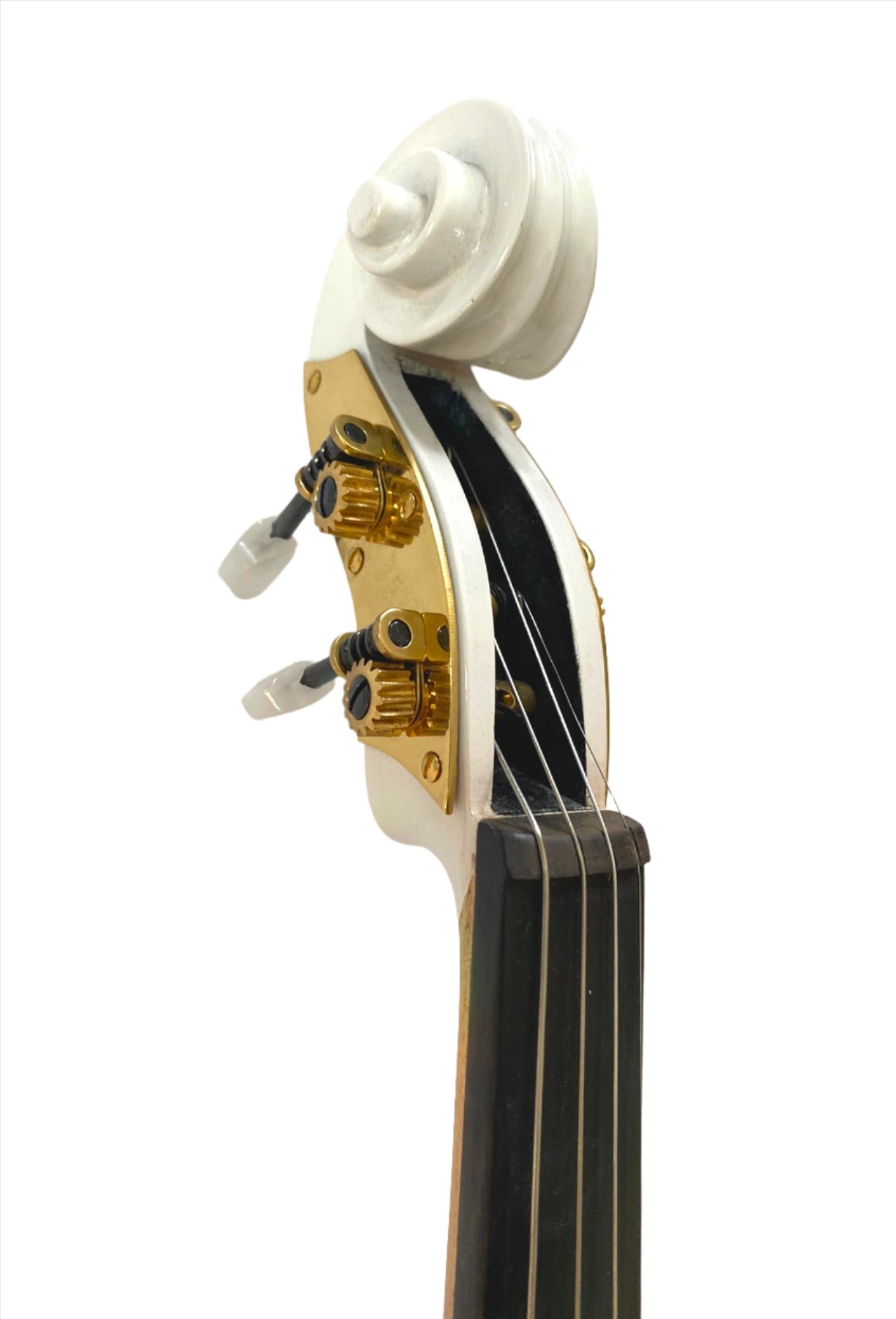 Rose Delight Electric Acoustic Violin Outfit w Matching Carbon Fiber Bow, featuring mechanical pegs and pearl fine tuners.