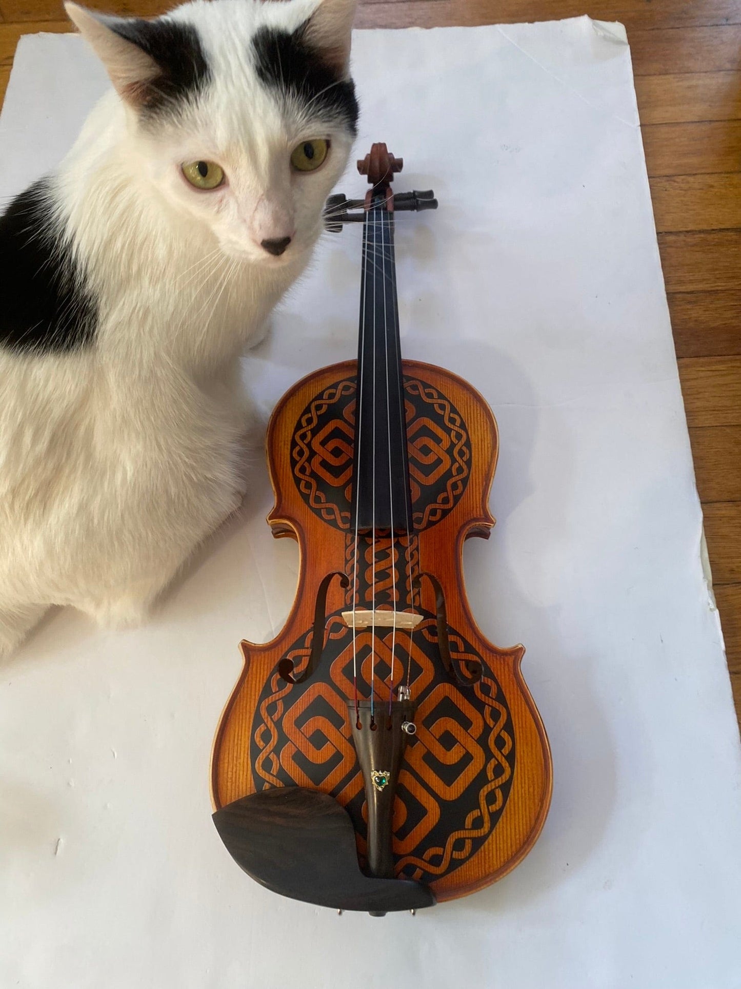 Rozanna's Violins With Greca Pattern on Sides Rozanna's Celtic Love Violin Outfit with Black Swarovski Crystal fine tuners