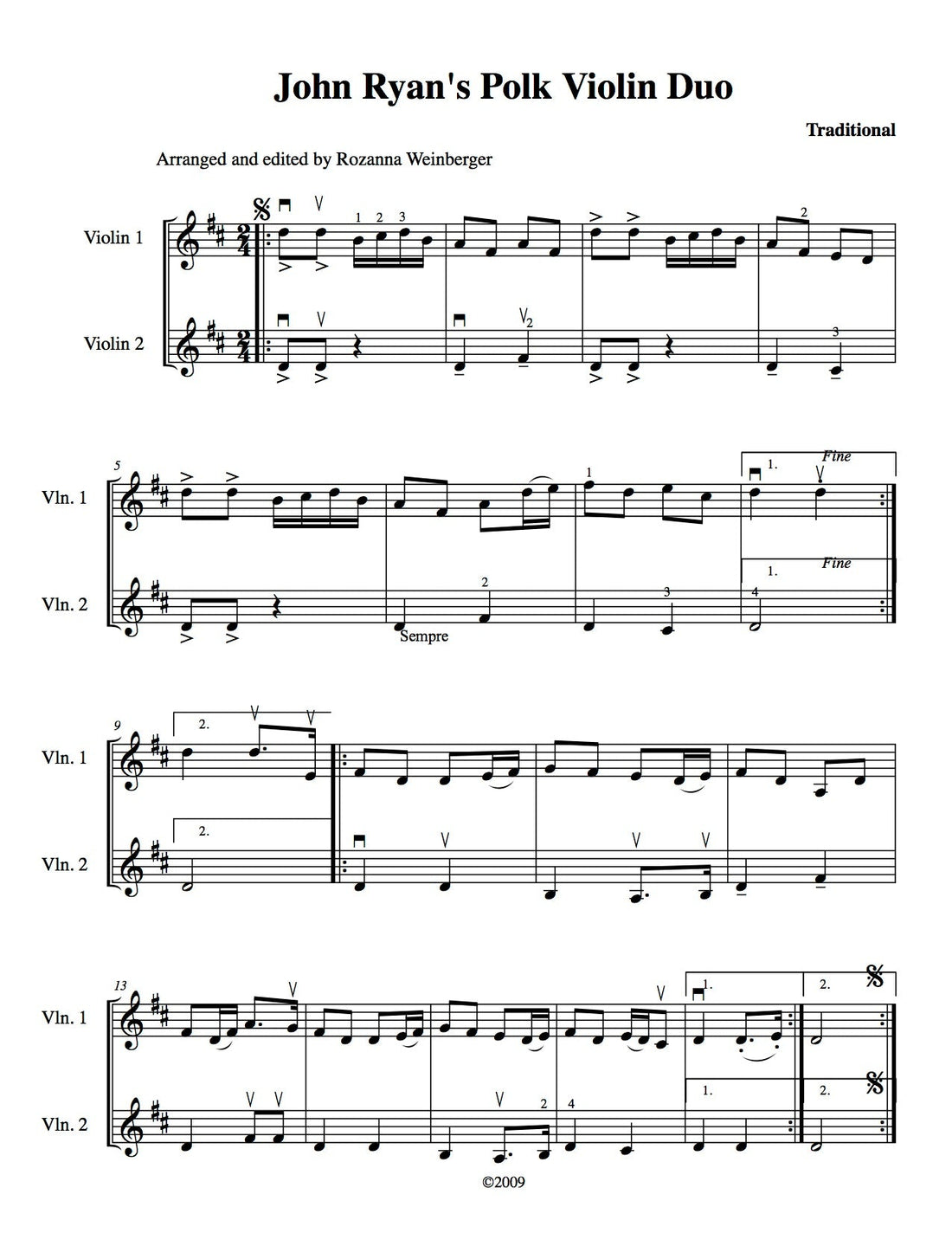 Happy Holidays! Enjoy John Ryan's Polka for Two Violins!