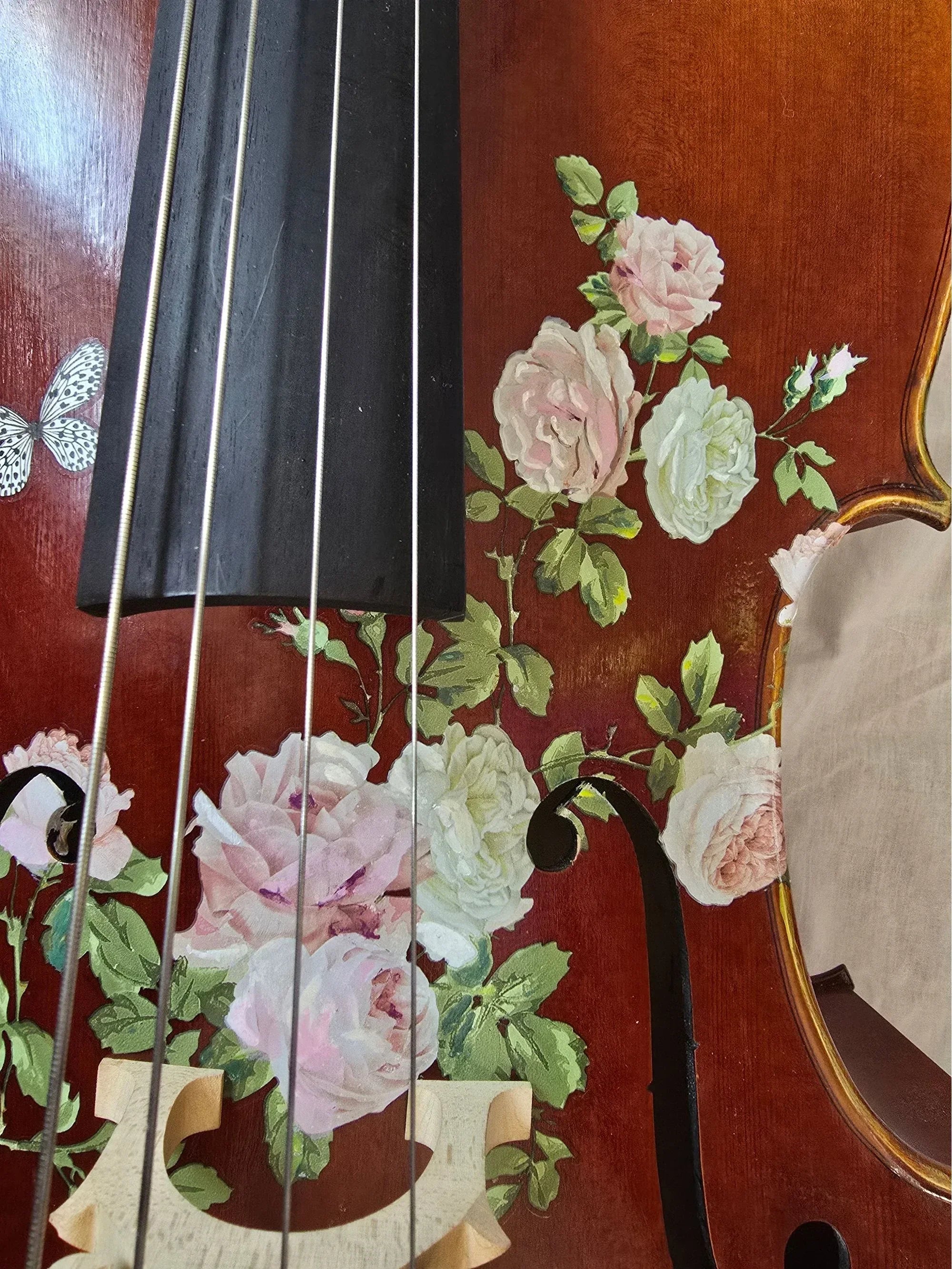 Rose Delight Cello Outfit | Pearl & Crystal Tailpiece, Brazilwood Bow & Case - Rozanna's Violins