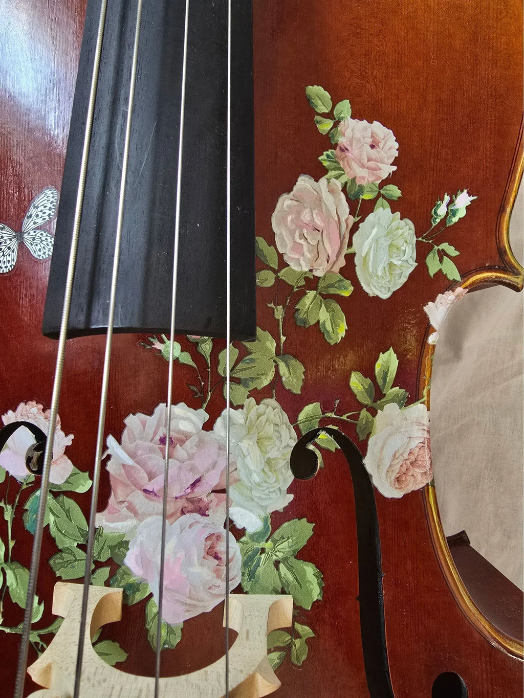 Rose Delight Cello Outfit | Pearl & Crystal Tailpiece, Brazilwood Bow & Case - Rozanna's Violins
