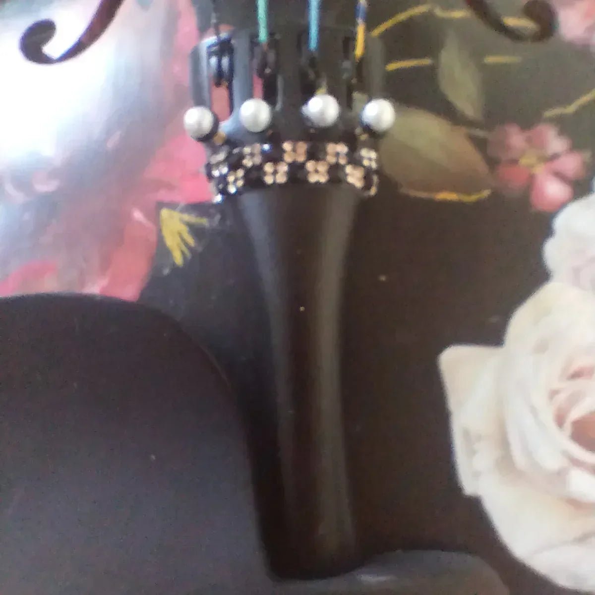 Black Rose Viola Outfit | Custom Crystal Tailpiece & Pearl Fine Tuners - Rozanna's Violins