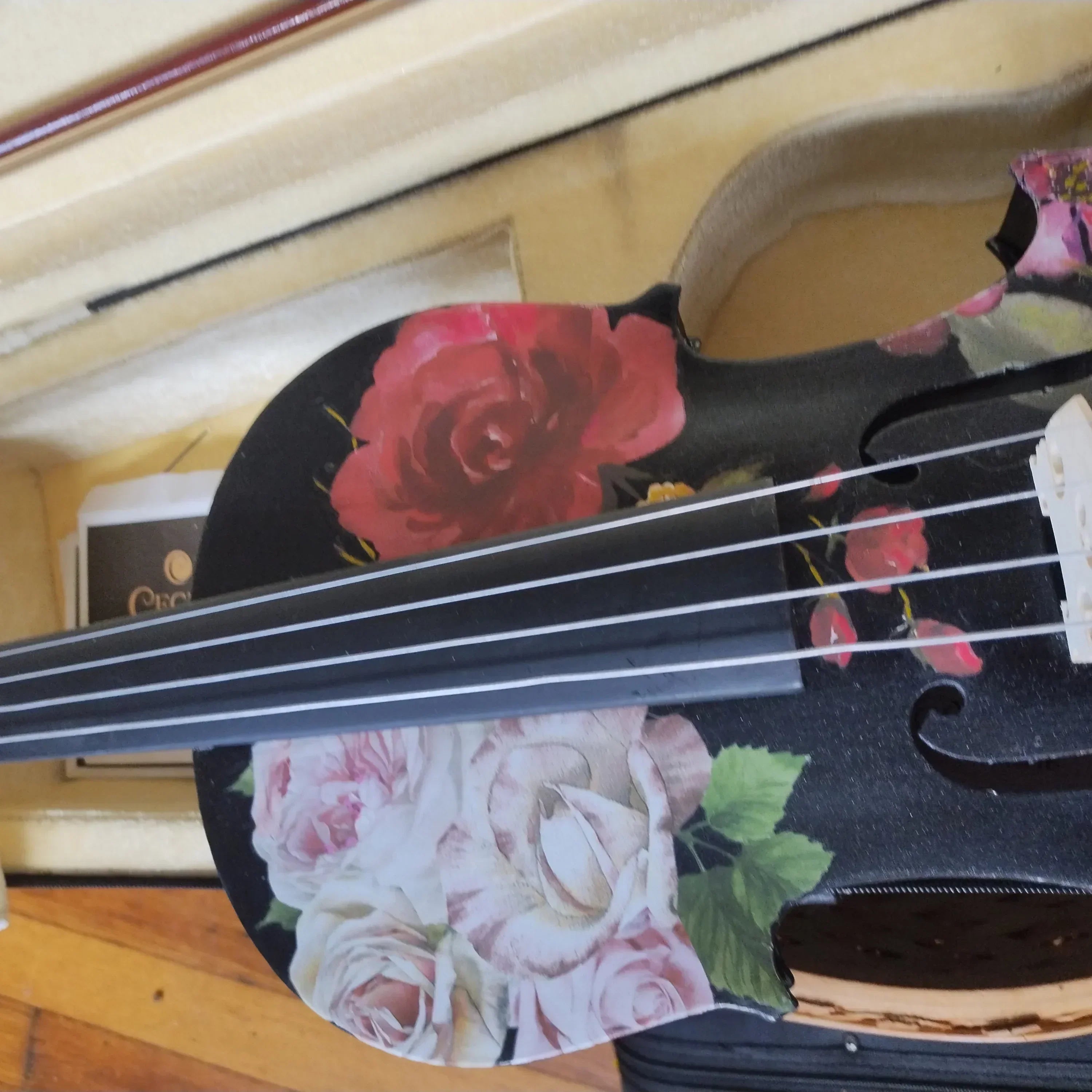 Black Rose Viola Outfit | Custom Crystal Tailpiece & Pearl Fine Tuners - Rozanna's Violins