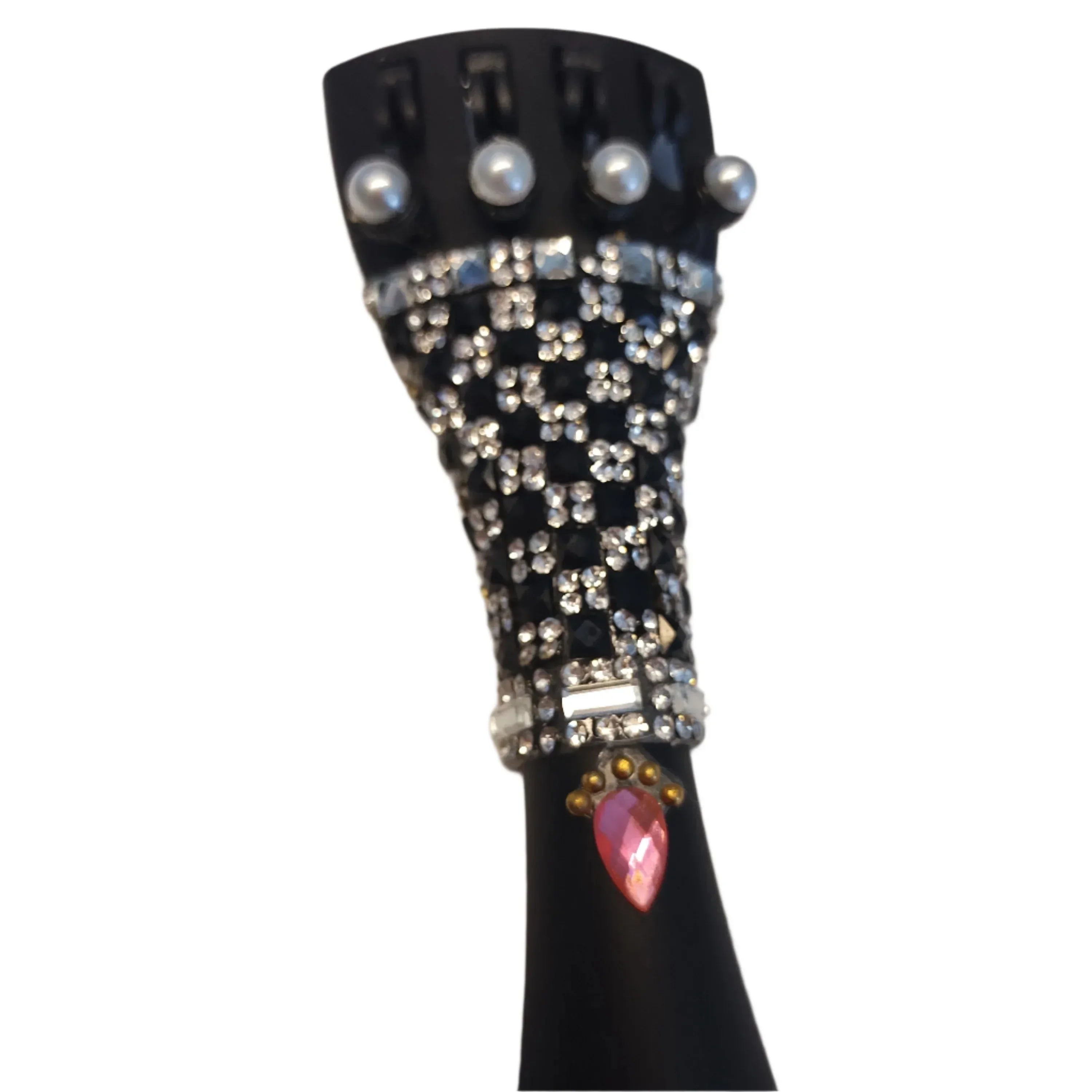 Rozanna's Onyx Lattice Cello Tailpiece | Black & Clear Crystal Checkerboard - Rozanna's Violins