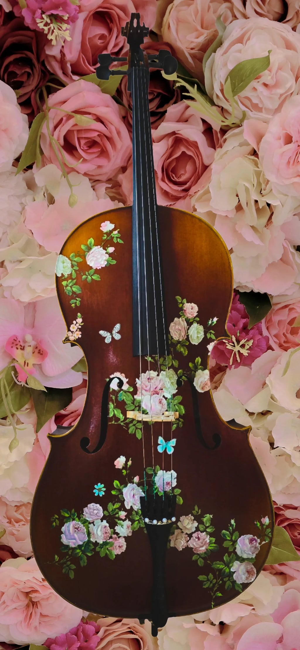 Rose Delight Cello Outfit | Pearl & Crystal Tailpiece, Brazilwood Bow & Case - Rozanna's Violins
