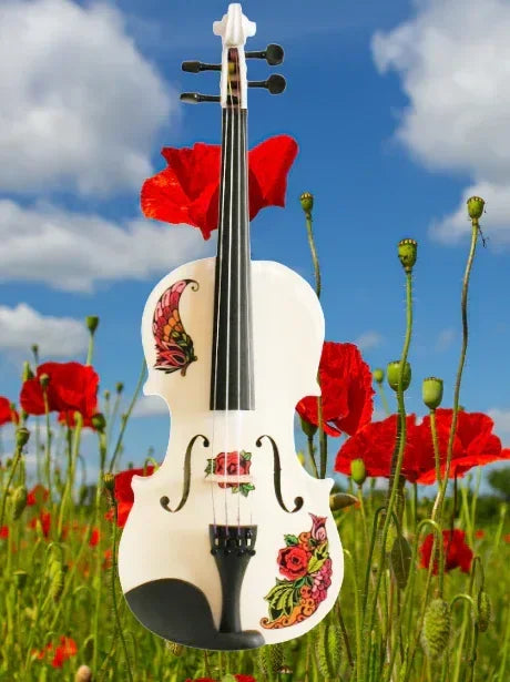 Butterfly Rose Tattoo White 1/4 Violin Outfit SUPER SAVINGS - Rozanna's Violins
