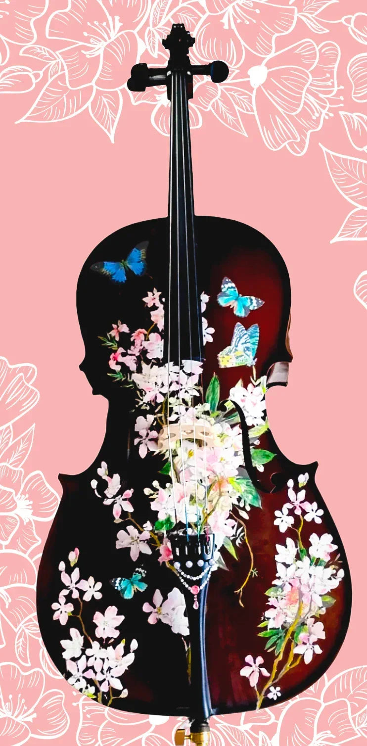 Cherry Blossom Cello Outfit | Pearl Fine Tuners & Brazilwood Bow - Rozanna's Violins