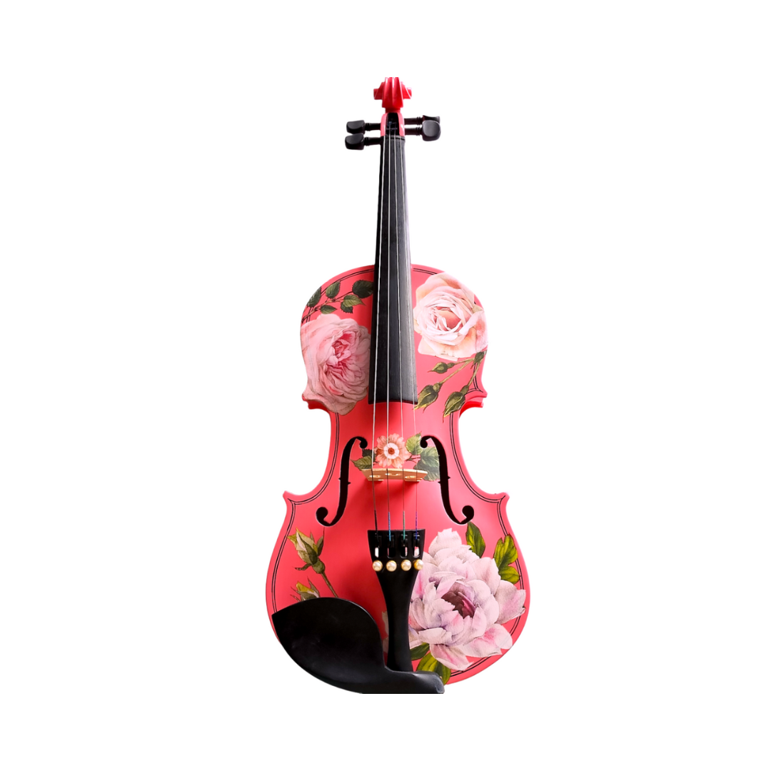 Rozanna's Rose Delight Pink Violin Outfit - NEW! w/ Carbon Fiber Bow, Case, Pearl Fine Tuners, Rosin, Strings, Set-Up - Rozanna's Violins