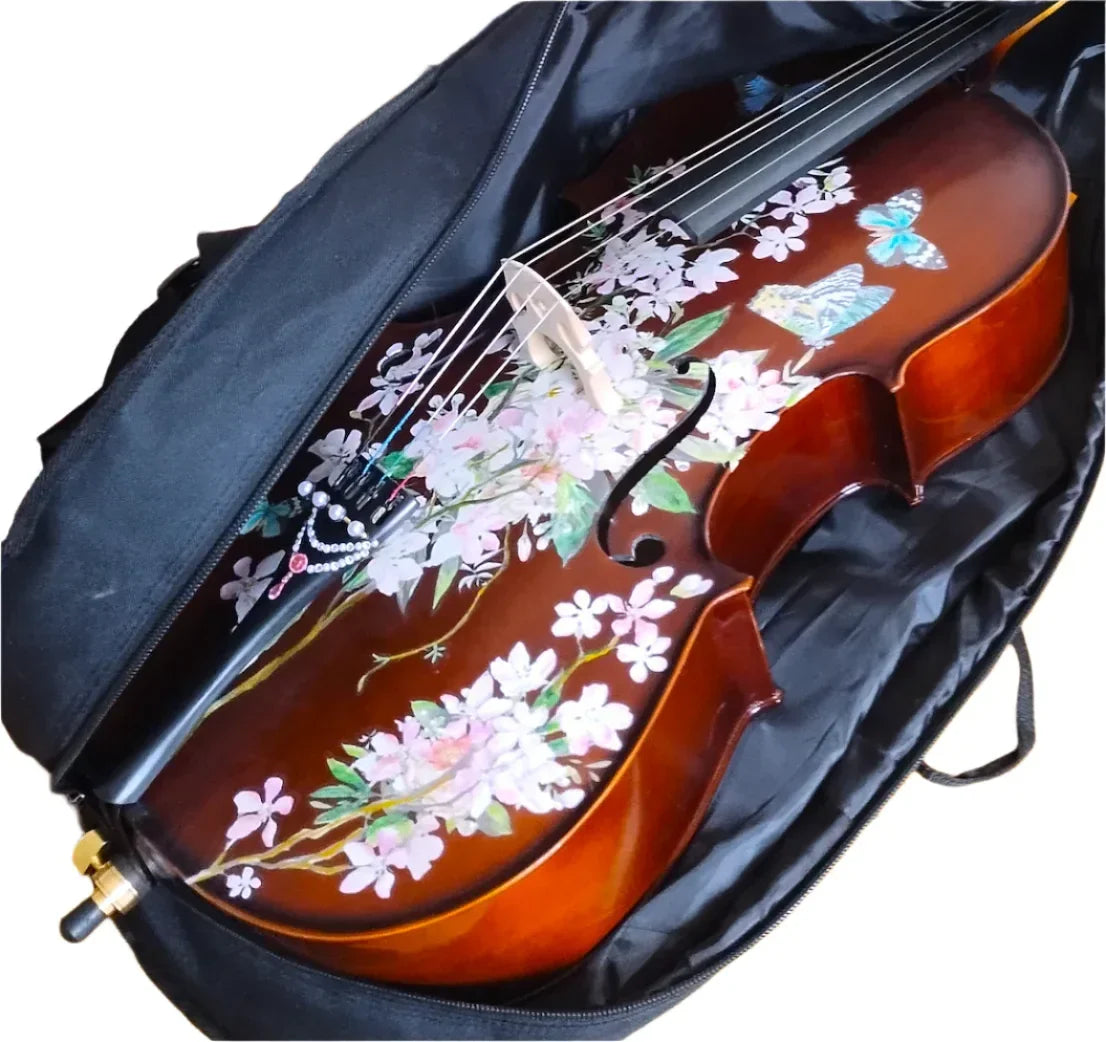Cherry Blossom Cello Outfit | Pearl Fine Tuners & Brazilwood Bow - Rozanna's Violins