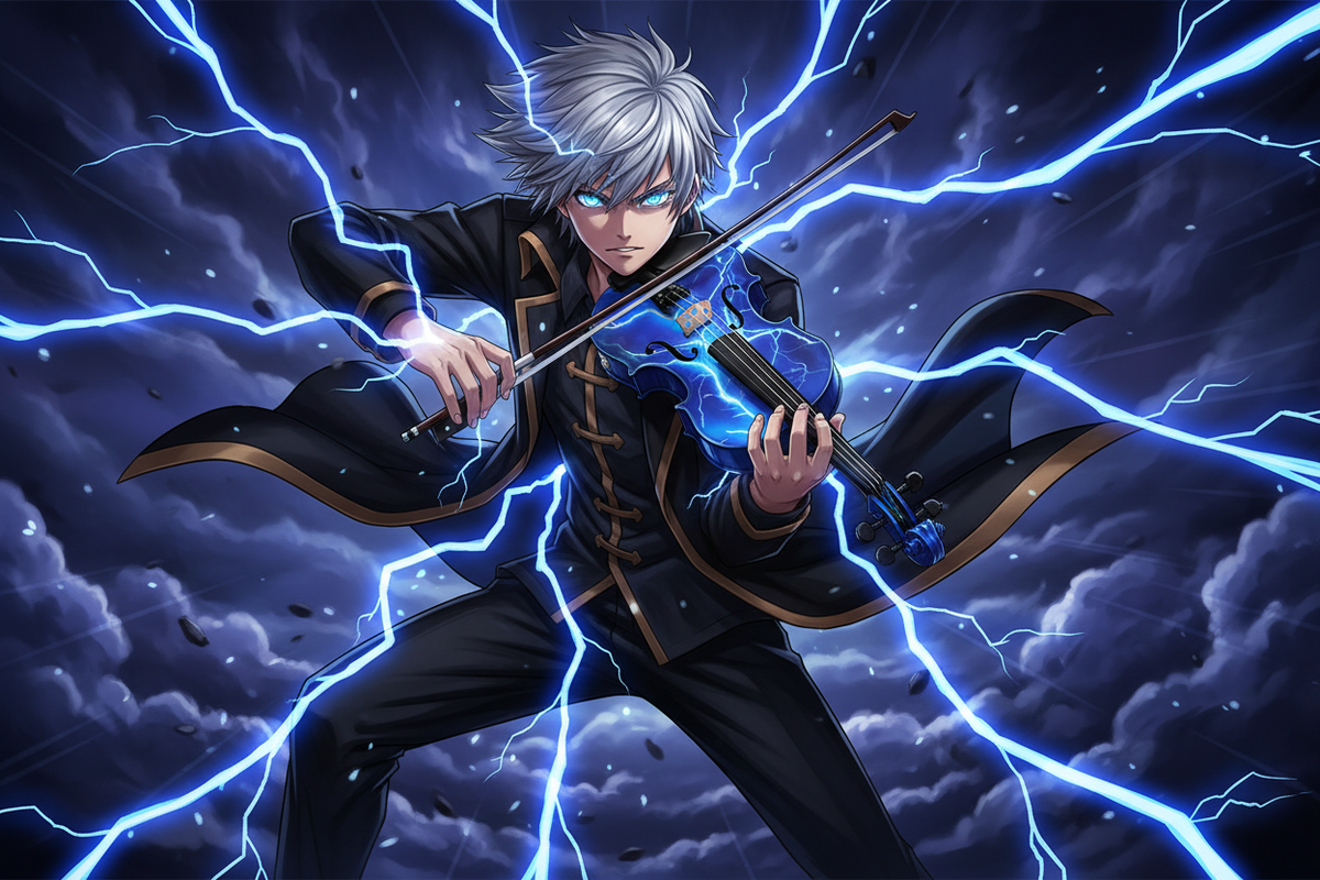 Anime blue lightning violin