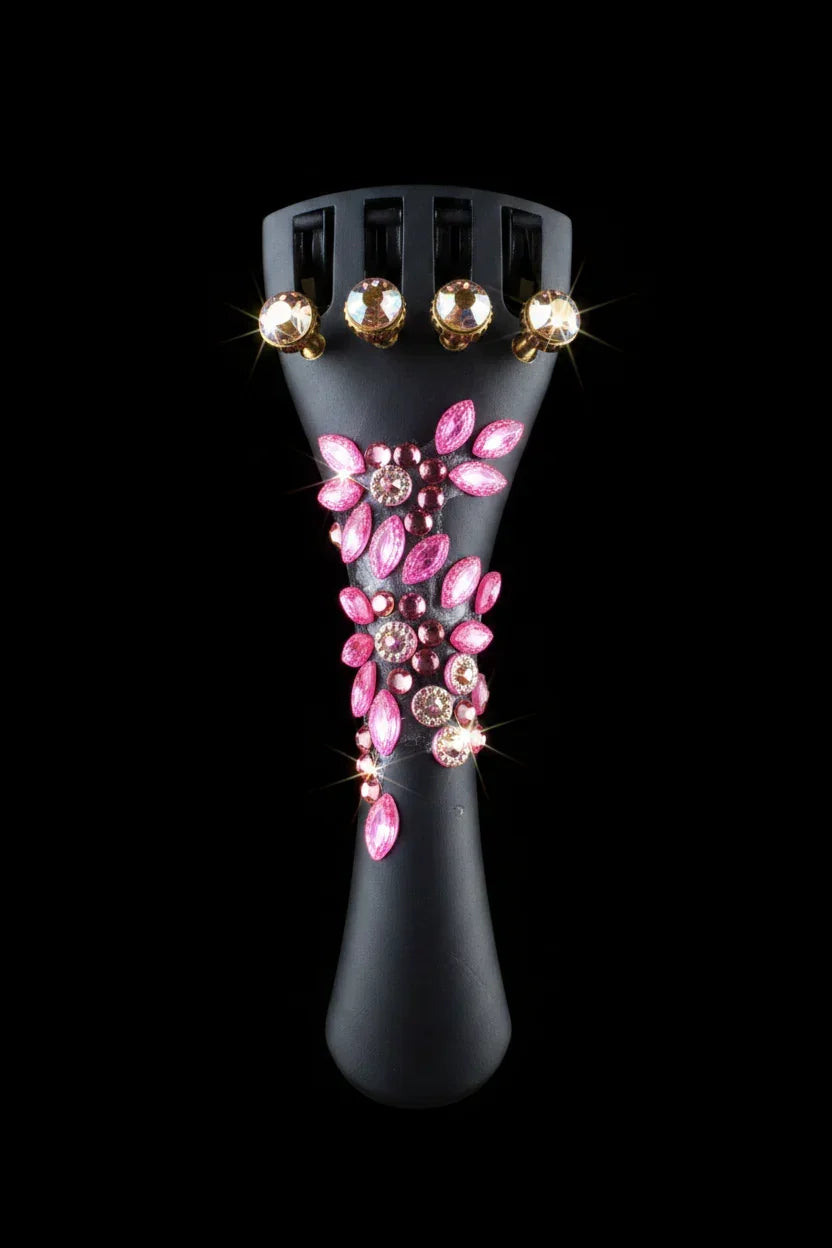 Aria Blossom Cello Tailpiece | Pink Crystal Floral Design - Rozanna's Violins