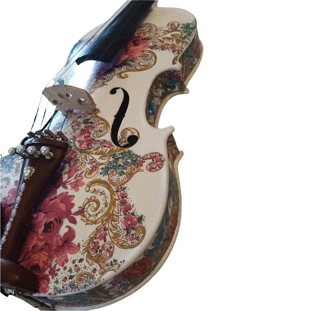 Gilded Age Violin Outfit | Crystal & Pearl Tailpiece, Carbon Fiber Bow - Rozanna's Violins