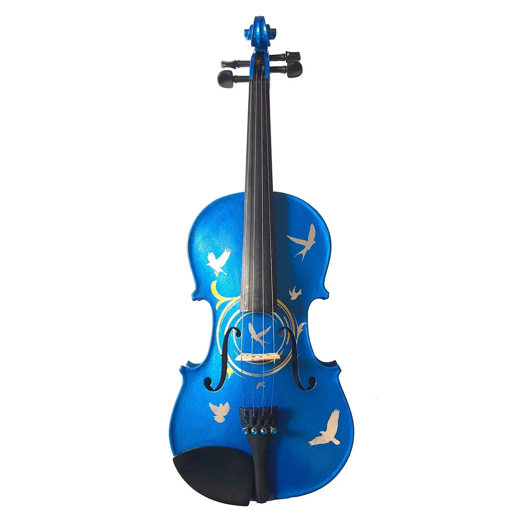 Bird Heaven Metallic Violin Outfit | Iridescent Metallic Bird Design & Crystal Tuners - Rozanna's Violins