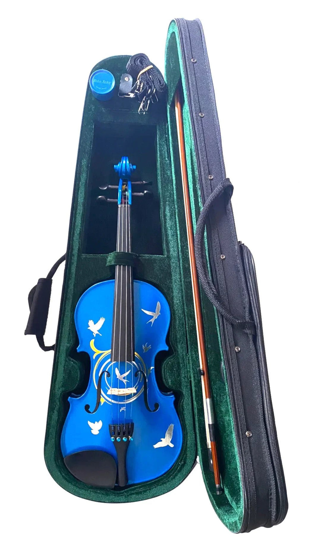 Bird Heaven Metallic Violin Outfit | Iridescent Metallic Bird Design & Crystal Tuners - Rozanna's Violins