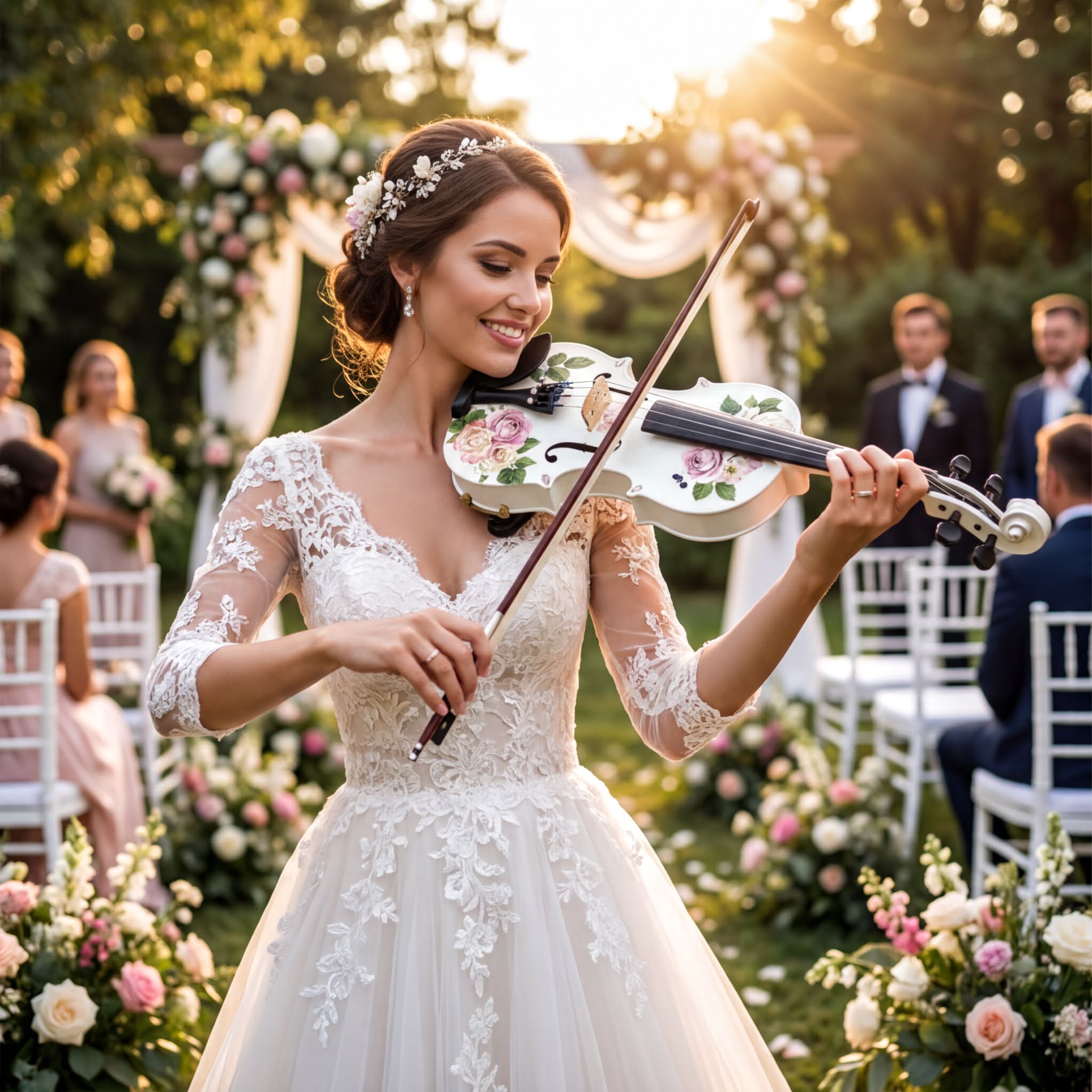 Rose Electric Acoustic White  3/4 Violin Outfit