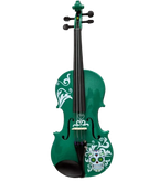 Cinco de Mayo Emerald Green Violin Outfit w/ Matching Carbon Fiber Bow, Case, Crystal Fine Tuners, Rosin, Strings, Set-Up - Rozanna's Violins