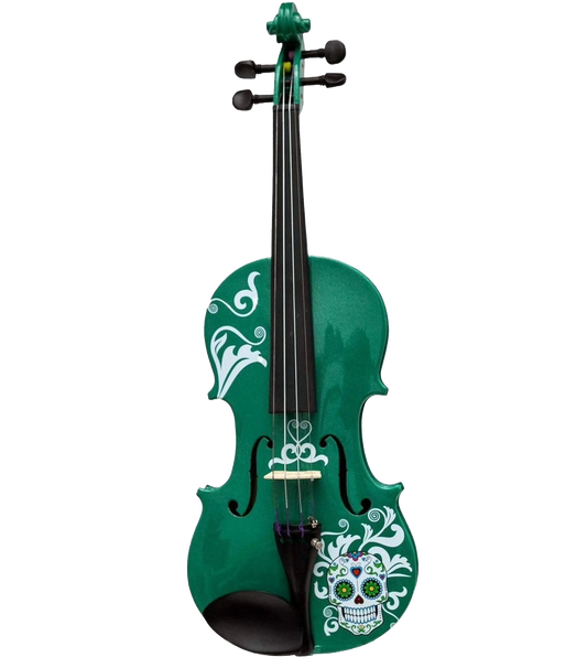 Cinco de Mayo Emerald Green Violin Outfit w/ Matching Carbon Fiber Bow, Case, Crystal Fine Tuners, Rosin, Strings, Set-Up - Rozanna's Violins