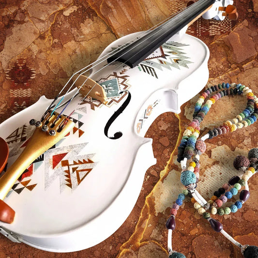 Native American Spirit Violin Outfit | Robin Egg Blue & Gold Motif, Crystal Tuners - Rozanna's Violins