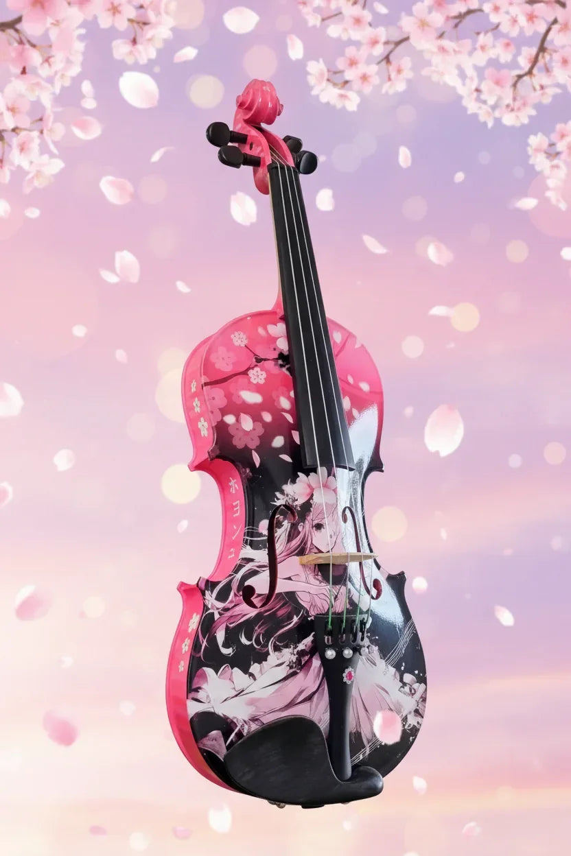 Cherry Blossom Girl Anime Violin Outfit | Carbon Fiber Bow & Faux Pearl Tailpiece - Rozanna's Violins