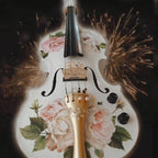 Rose Delight Electric Acoustic Violin Outfit w Matching Carbon Fiber Bow, featuring elegant design and premium accessories.
