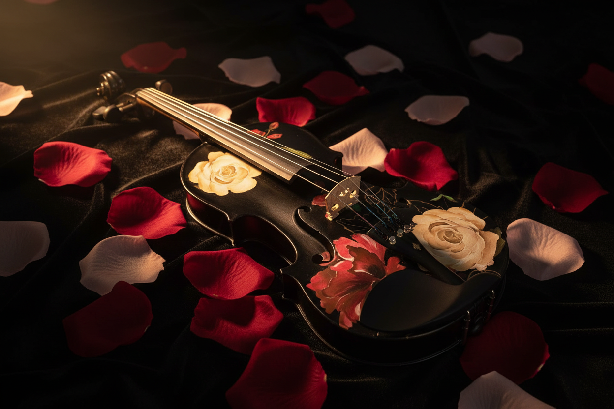 Rose Black Violin with Background