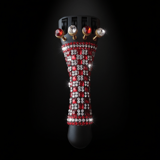Scarlet Lattice Cello Tailpiece | Red & White Crystal Checkerboard - Rozanna's Violins