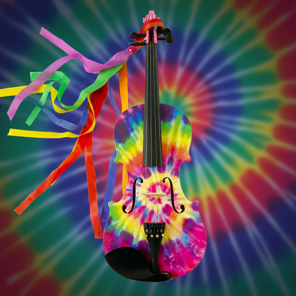Tie Dye Violin Outfit | Hand Applied Tie-Dye Design & Crystal Fine Tuners - Rozanna's Violins