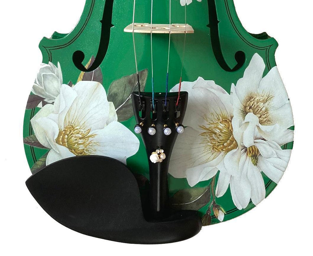 Magnolia Heaven Emerald Green Violin Outfit | Pearl Fine Tuners & Brazilwood Bow - Rozanna's Violins