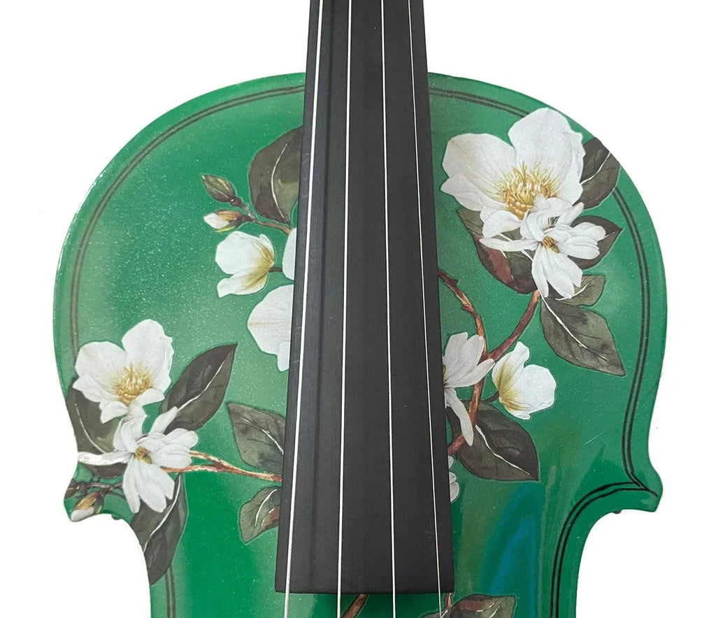 Magnolia Heaven Emerald Green Violin Outfit | Pearl Fine Tuners & Brazilwood Bow - Rozanna's Violins