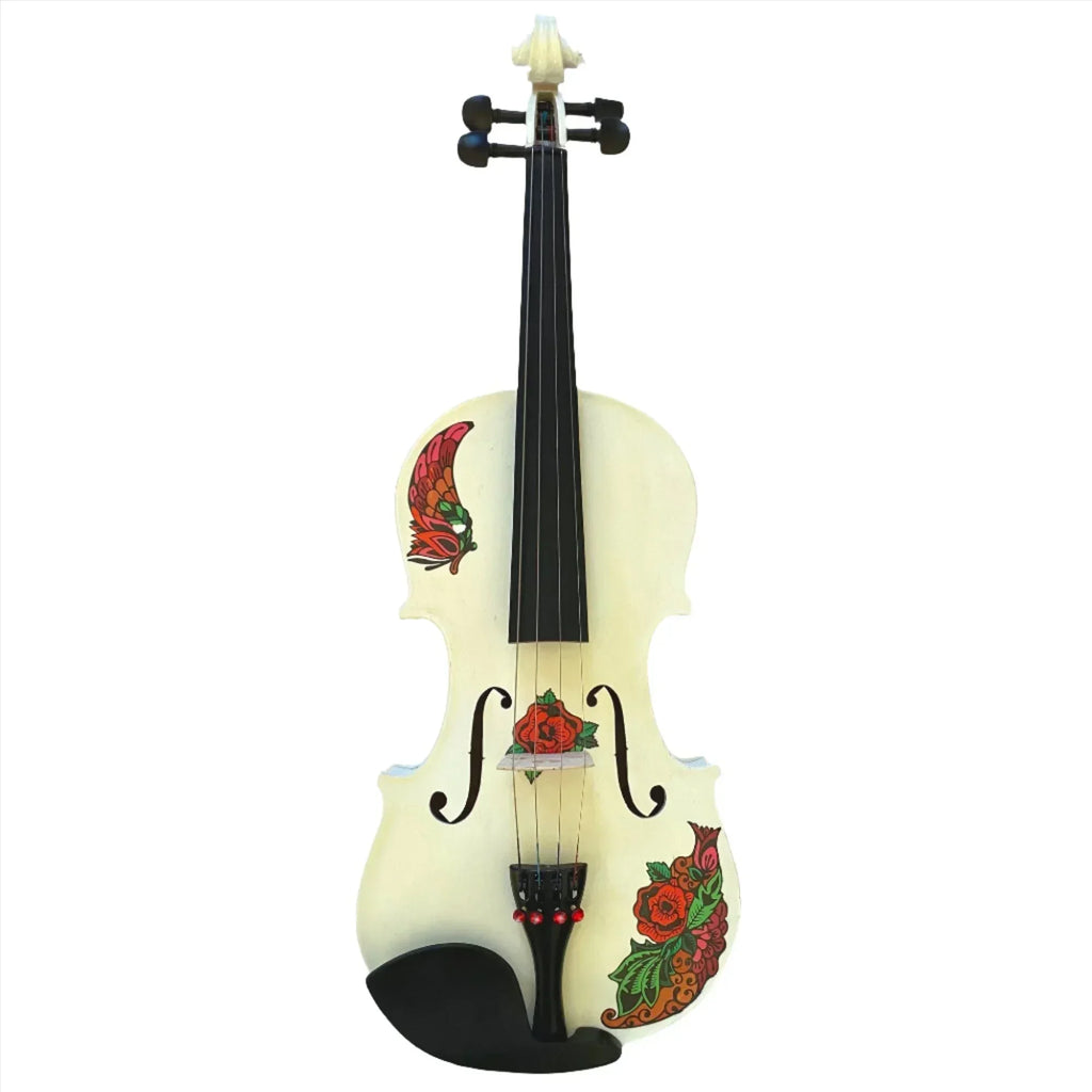 Butterfly Rose Tattoo White 1/4 Violin Outfit SUPER SAVINGS - Rozanna's Violins