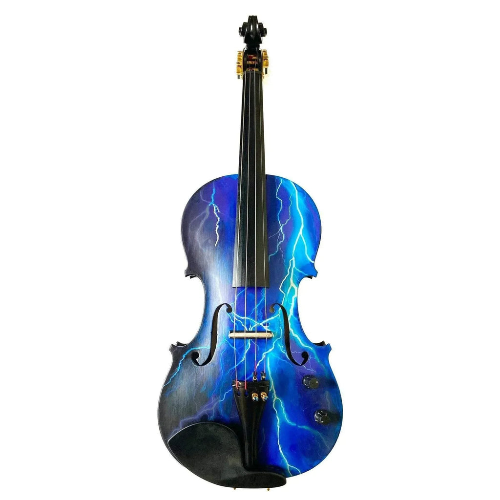 Electric Blue Lightning Violin | Electric-Acoustic with Machine Head Pegs & Carbon Bow - Rozanna's Violins