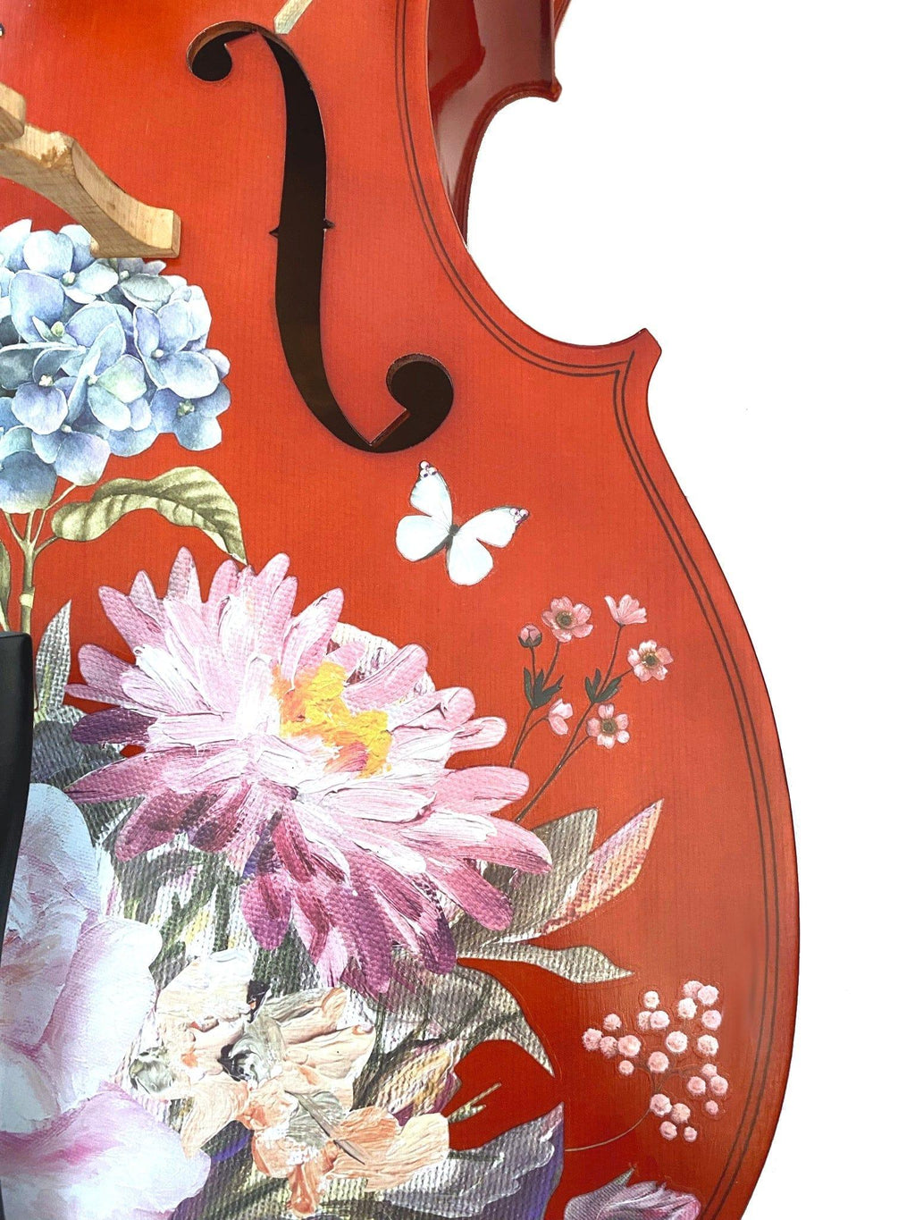 Floral Garden Cello Outfit | Rose & Hydrangea Design, Brazilwood Bow & Case - Rozanna's Violins