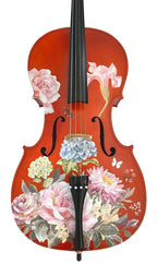 Floral Garden Cello Outfit | Rose & Hydrangea Design, Brazilwood Bow & Case - Rozanna's Violins
