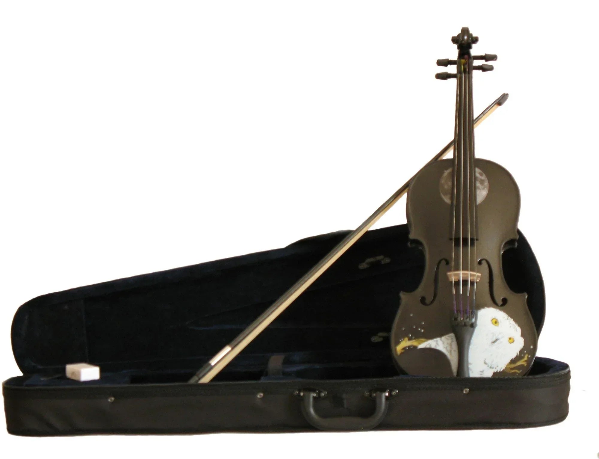 Mystic Owl Midnight Black Violin Outfit | Hand Applied Artwork & Bow - Rozanna's Violins