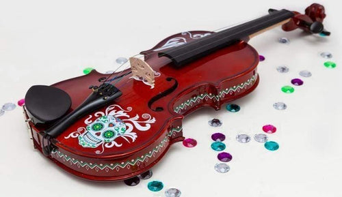 Cinco de Mayo Natural Violin Outfit | Mariachi Sugar Skull Design & Carbon Bow - Rozanna's Violins