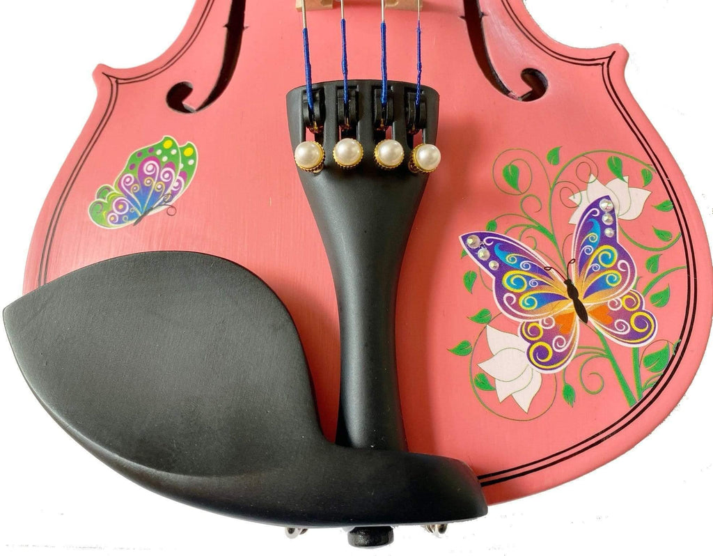 Butterfly Dream II Pink Glitter Violin Outfit | Pearl Tuners & Greco Border - Rozanna's Violins