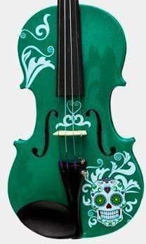 Rozanna's Violins 4/4 Sugar Skull Emerald Green Violin Outfit