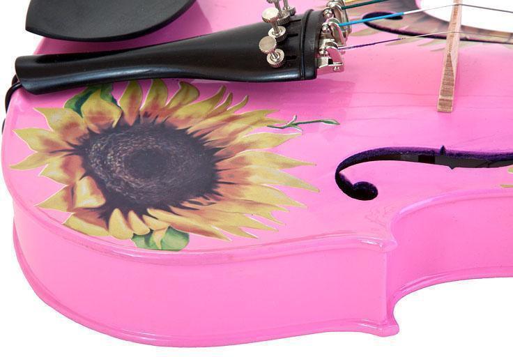 Sunflower Delight Pink Glitter Violin Outfit | Pearl Fine Tuners & Brazilwood Bow - Rozanna's Violins